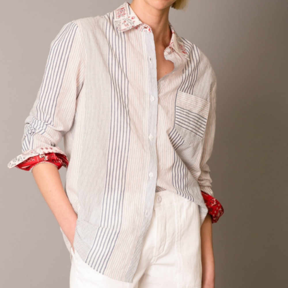 LE SUPERBE button down blouse, mixed print, striped, size 6